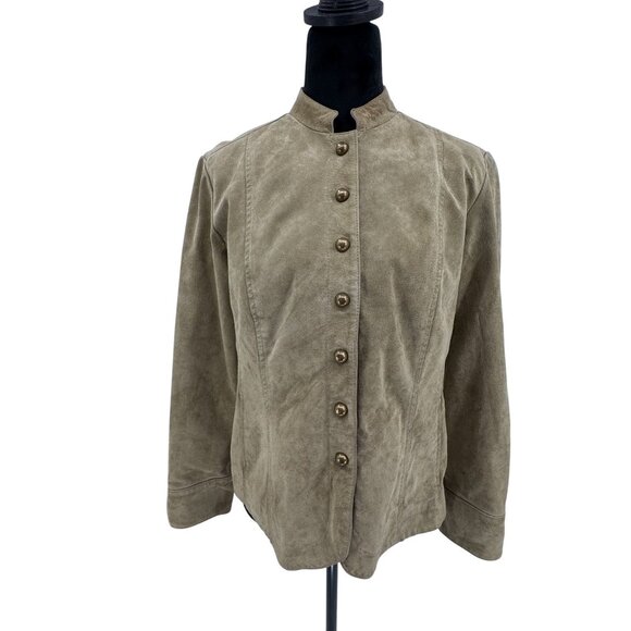 Live A Little Womens Leather Button Up Jacket Beige Size 16 Mandarian Collar Vtg - Picture 3 of 7